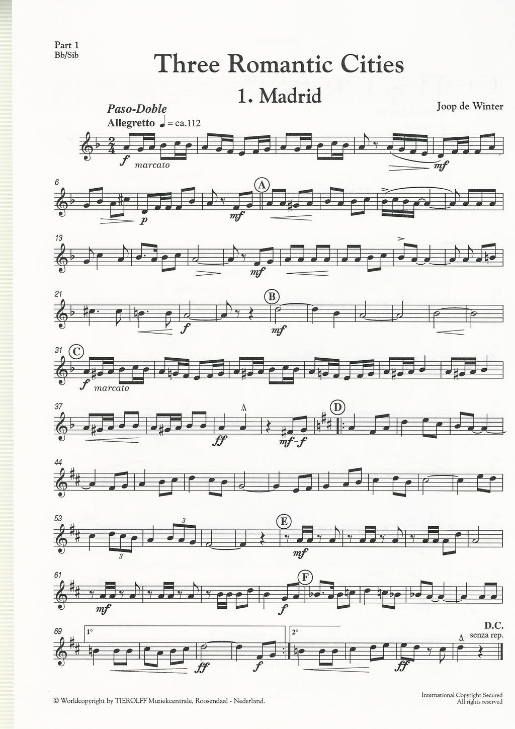 Three Romantic Cities for Brass Band (4-part Level 2) - Joop de Winter