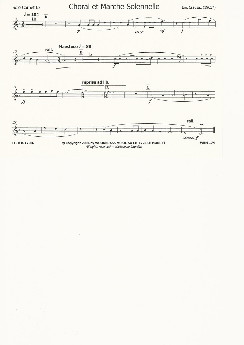 Choral et Marche Solennelle for Brass Band - Eric Crausaz
