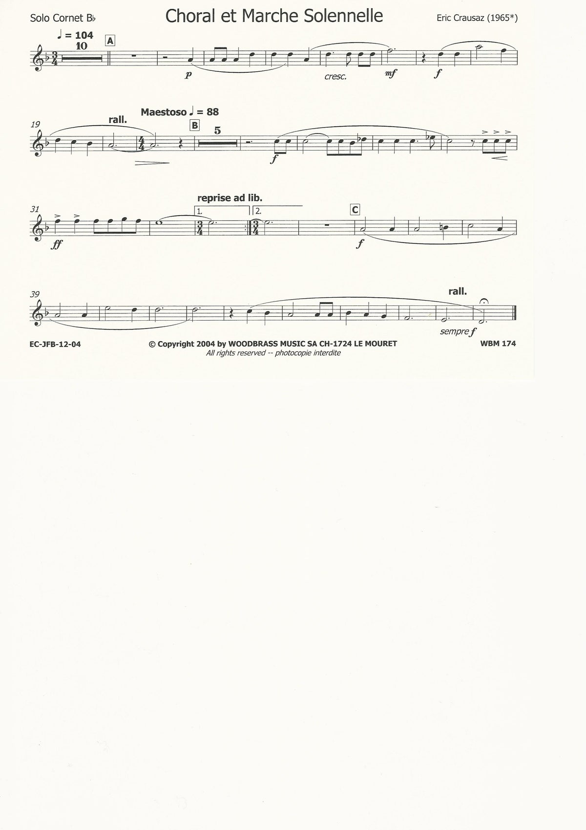 Choral et Marche Solennelle for Brass Band - Eric Crausaz