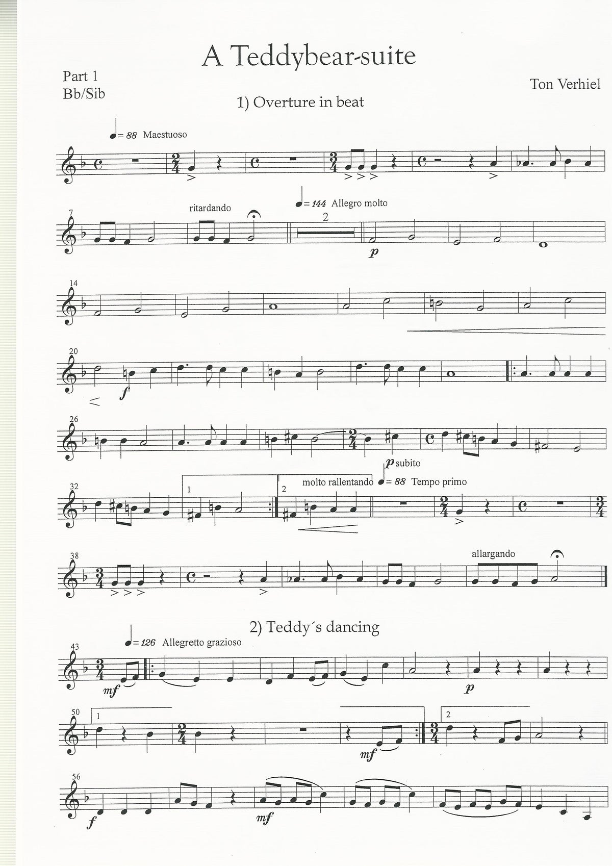 A Teddybear-suite for Brass Band (4-part Level 2) - Ton Verhiel