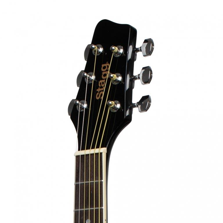 Stagg 3/4 black dreadnought acoustic guitar with basswood top, left-handed model