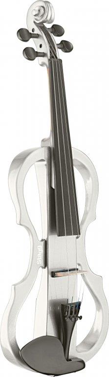 Stagg 4/4 electric violin set with white electric violin, soft case and headphones