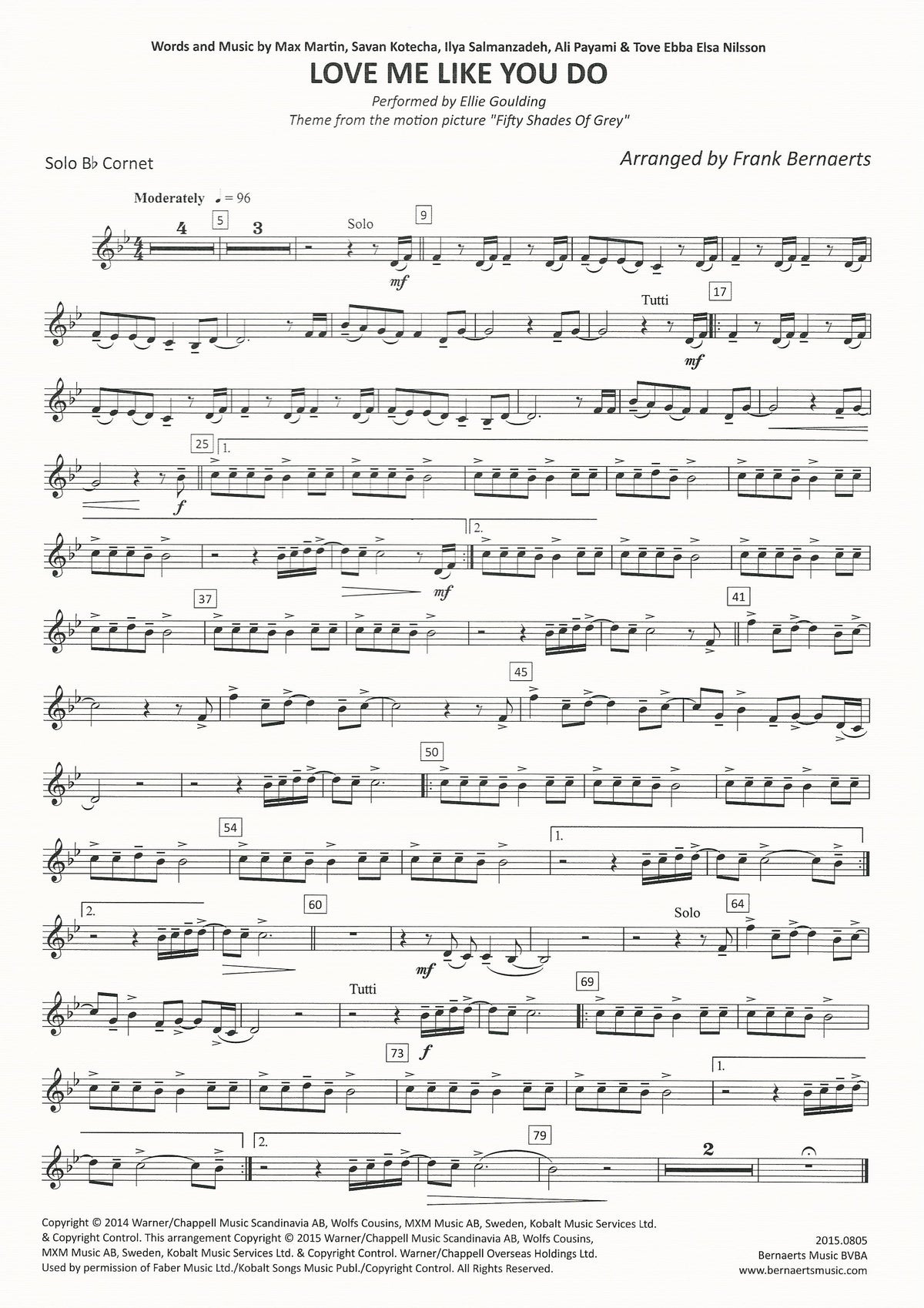 Love Me Like You Do (Fifty Shades of Grey) for Brass Band - Ellie Goulding, arr. Frank Bernaerts