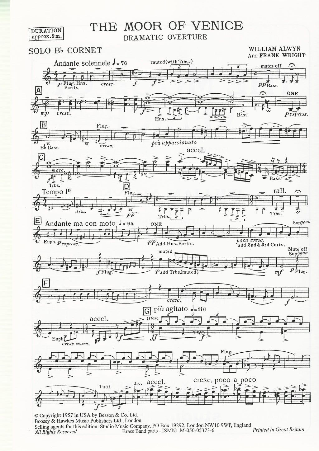 B&H The Moor of Venice, Dramatic Overture for Brass Band - William Alwyn arr. Frank Wright
