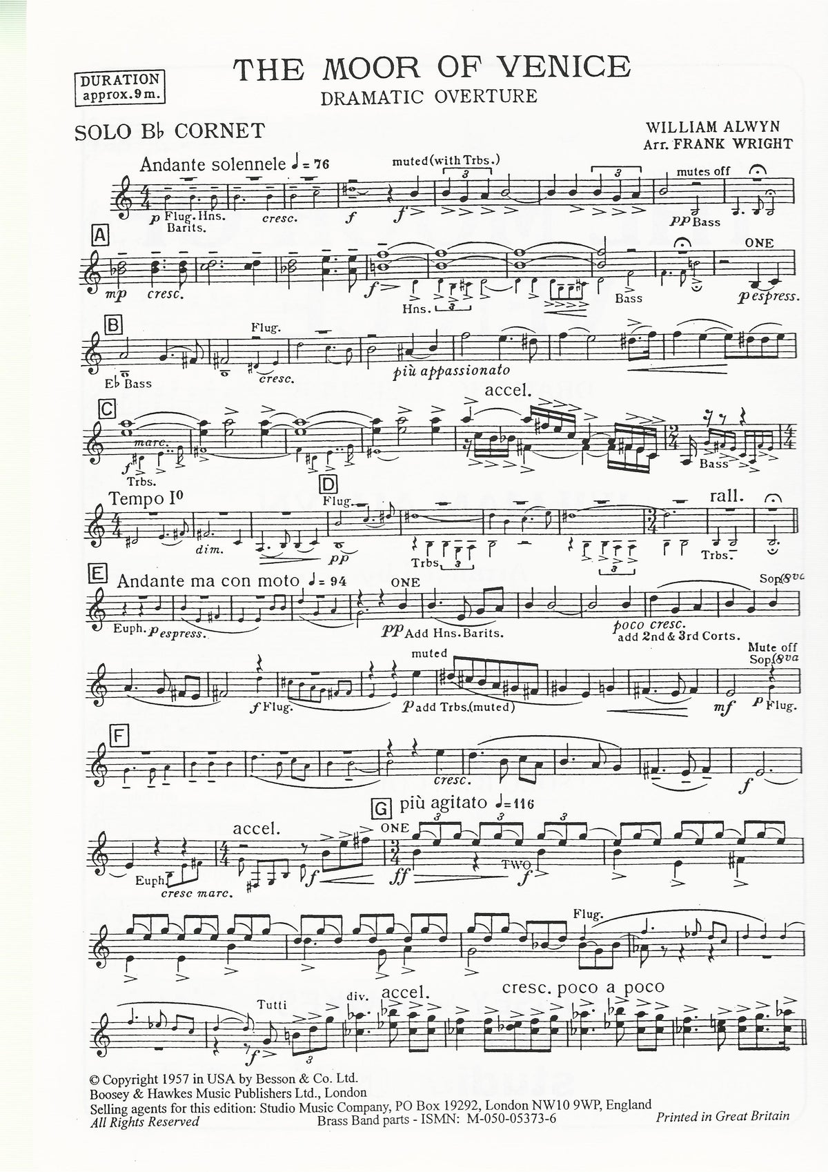B&H The Moor of Venice, Dramatic Overture for Brass Band - William Alwyn arr. Frank Wright