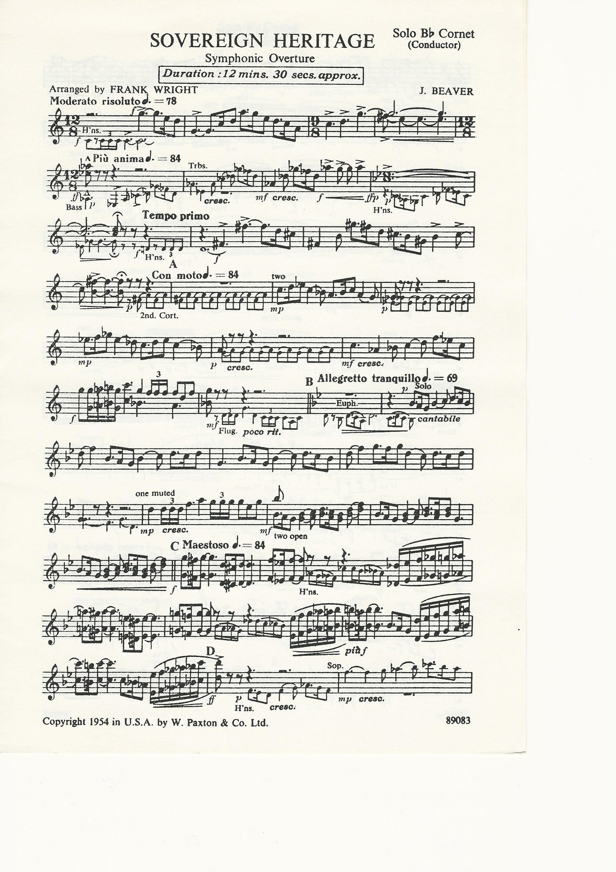 Sovereign Heritage for Brass Band - J. Beaver, arr. Frank Wright