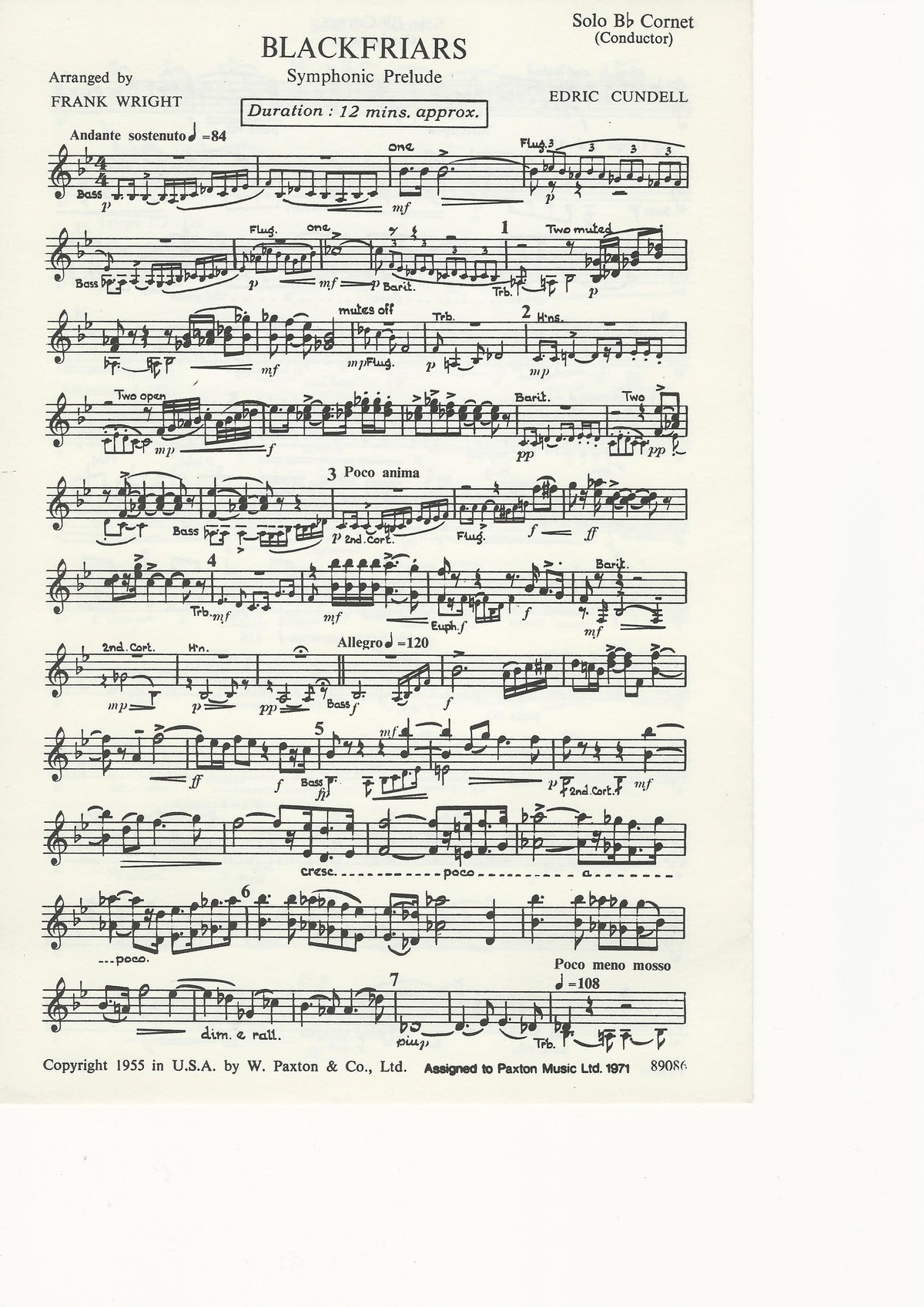 Blackfriars Symphonic Prelude for Brass Band (Parts Only) - Edric Cundell, arr. Frank Wright