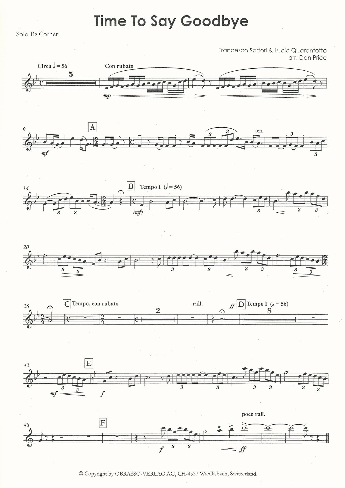 Time To Say Goodbye, Duet for Bb Cornet & Eb Horn and Brass Band - arr. Dan Price