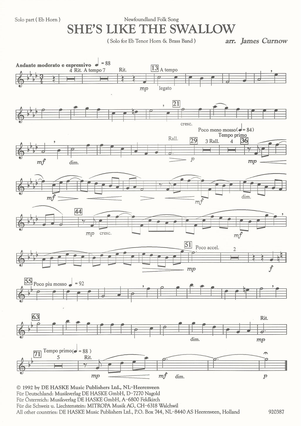 She's Like The Swallow for Eb Horn and Brass Band - Trad., arr. James Curnow