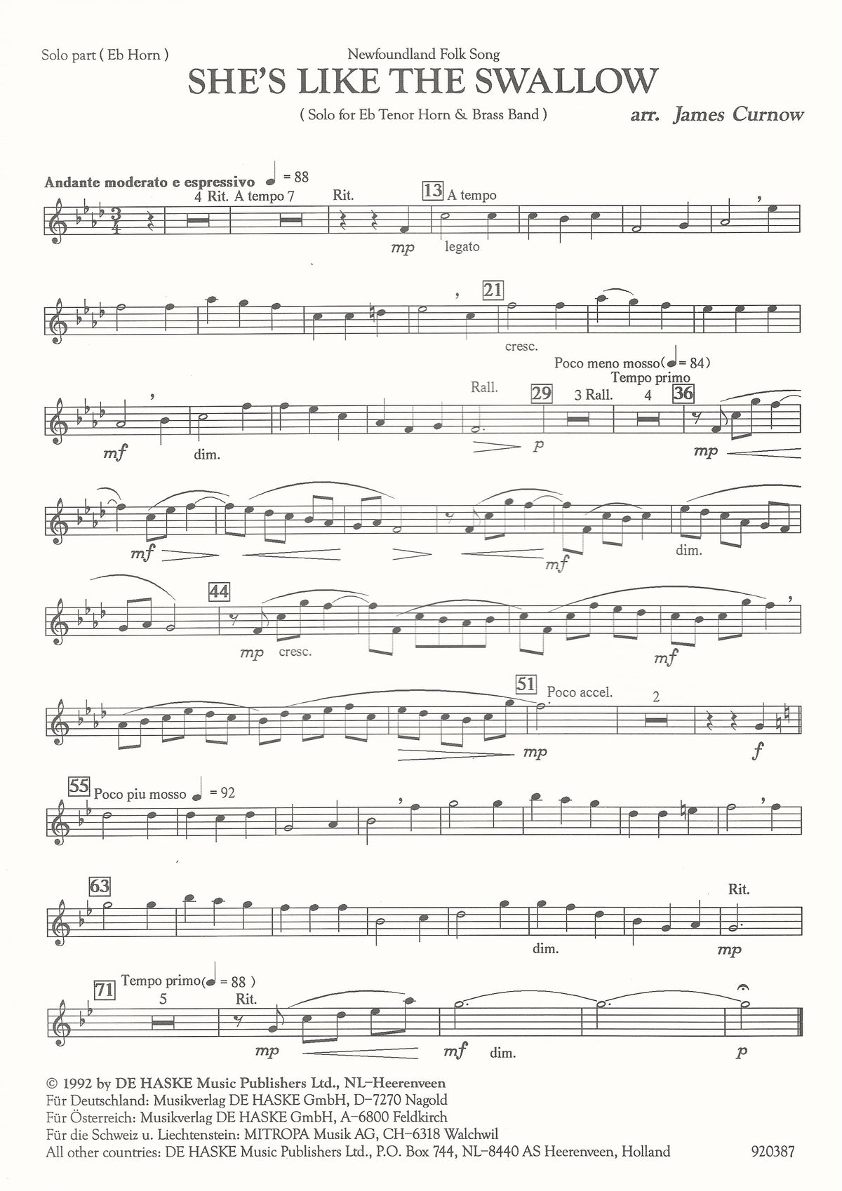 She's Like The Swallow for Eb Horn and Brass Band - Trad., arr. James Curnow