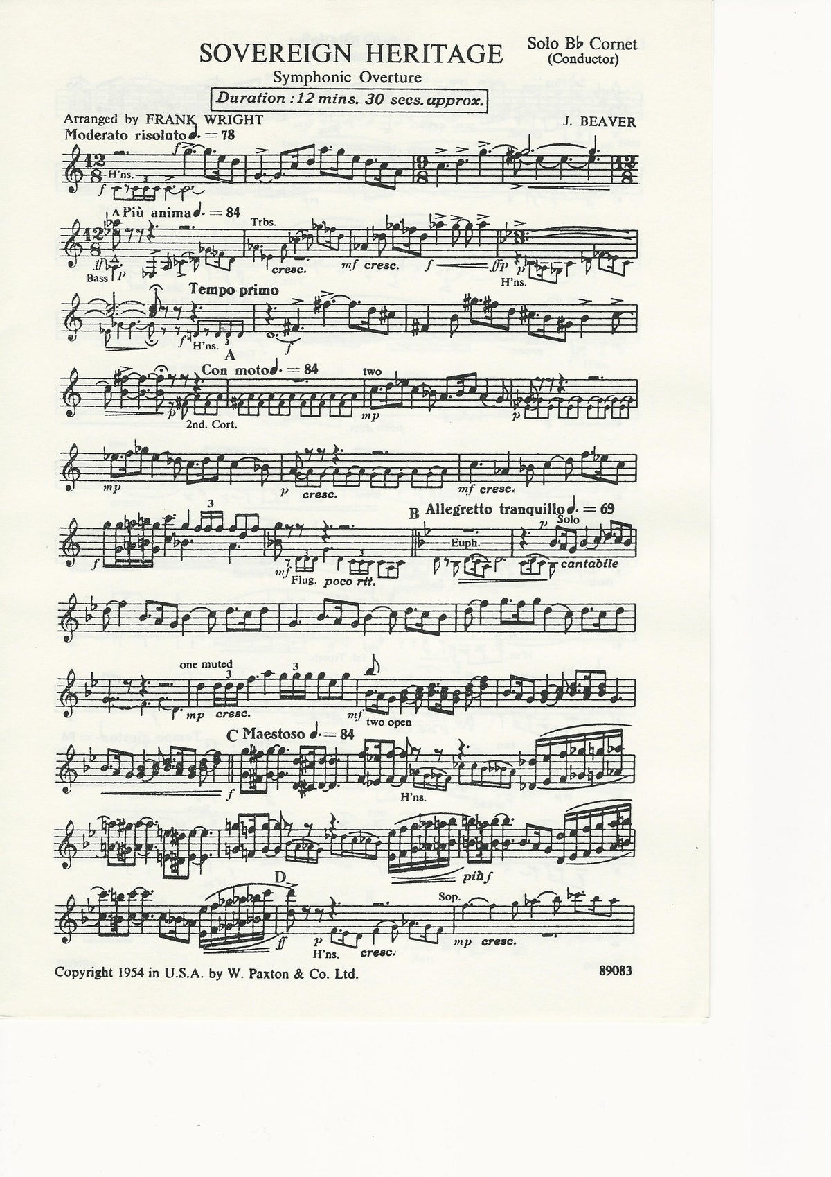 Sovereign Heritage for Brass Band (Parts Only) - J. Beaver, arr. Frank Wright
