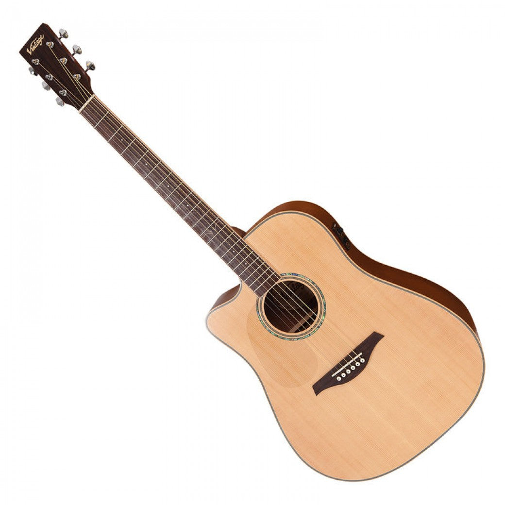 Vintage Electro Left Handed Acoustic Satin Natural