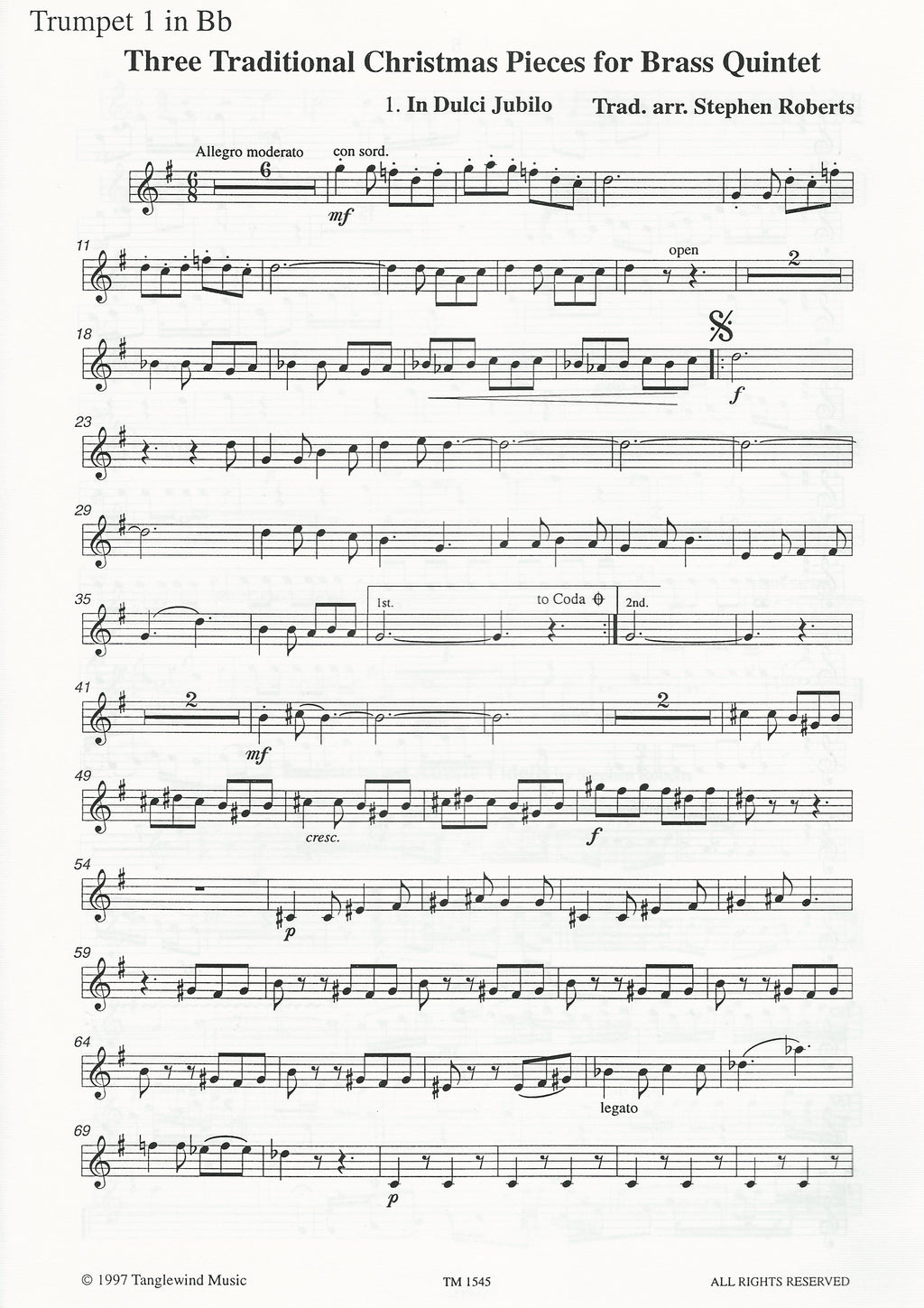 Three Traditional Christmas Pieces for Brass Quintet - Stephen Roberts