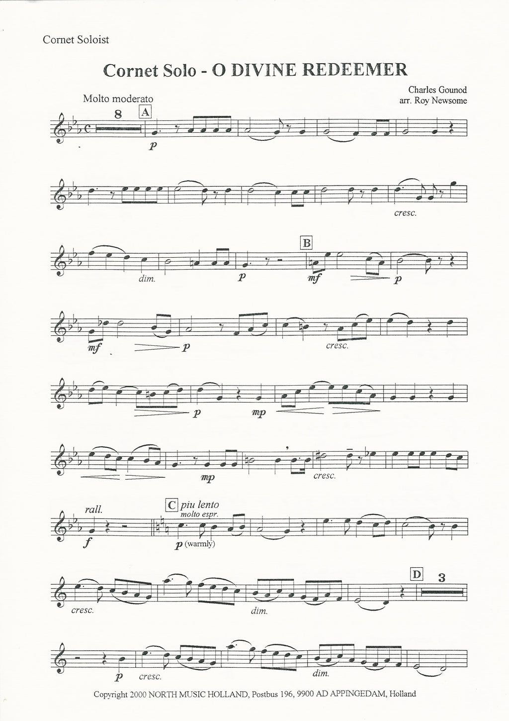 O Divine Redeemer Cornet Solo for Brass Band - Ch. Gounod, arr. R. Newsome