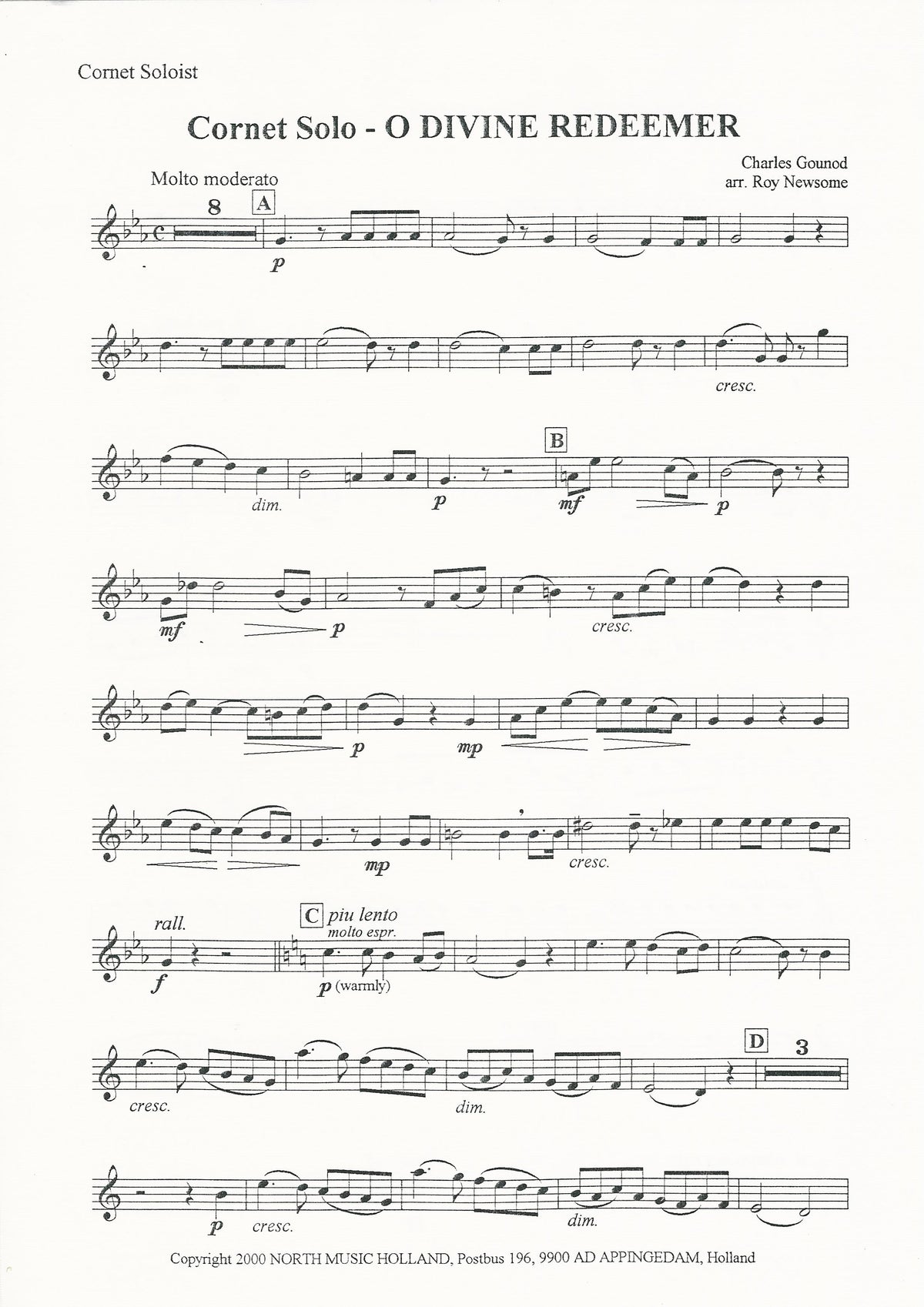 O Divine Redeemer Cornet Solo for Brass Band - Ch. Gounod, arr. R. Newsome