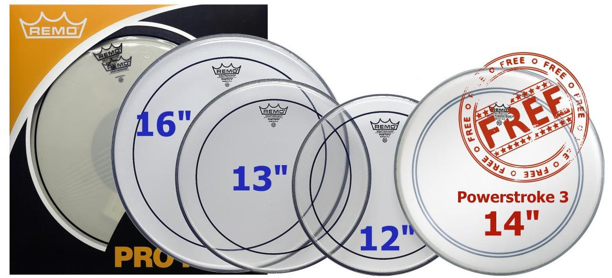 Remo ProPack (12", 13", 16" Pinstripe Clear + FREE 14" P3-0114-BP)