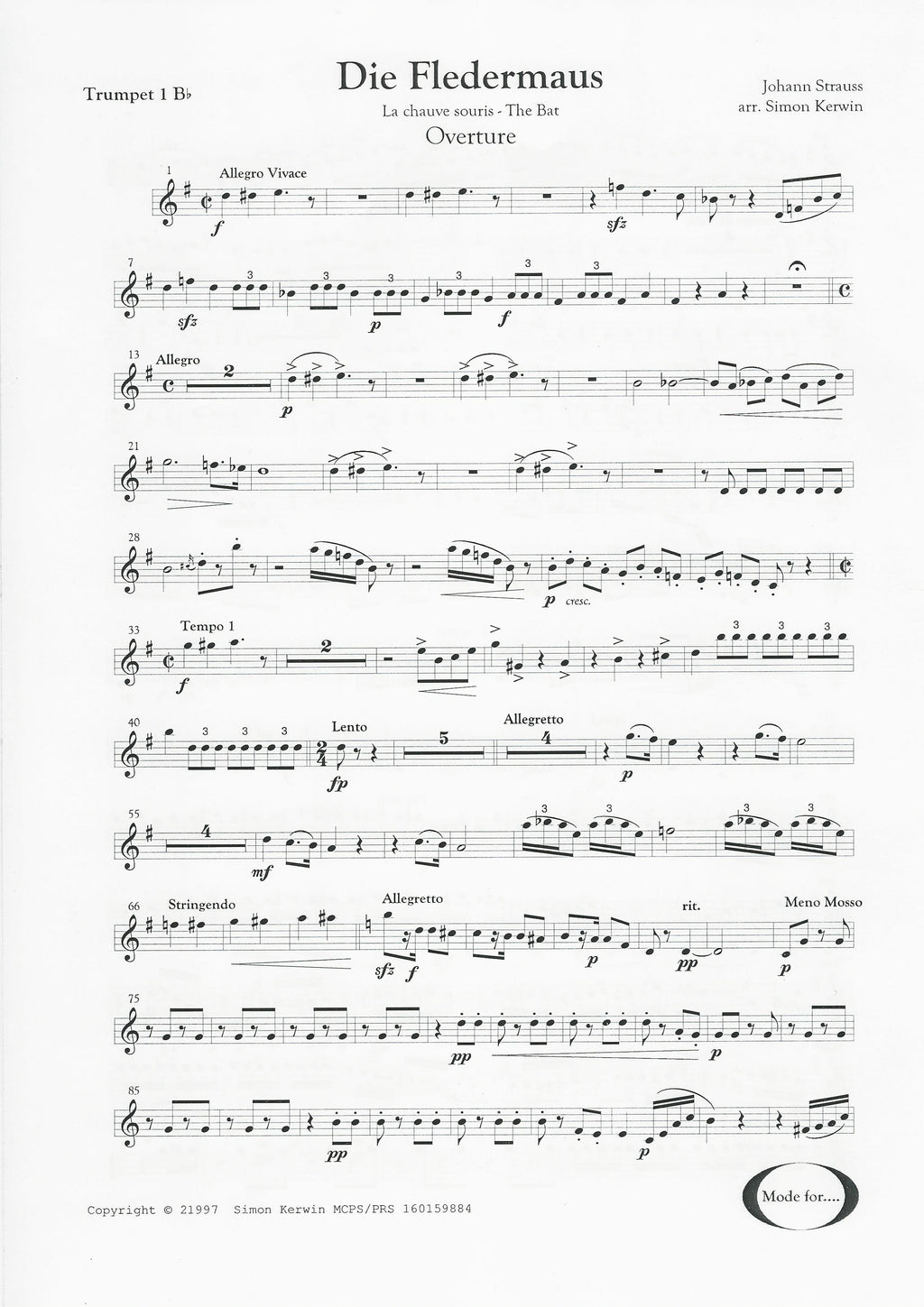 Die Fledermaus for Brass Quintet - Johann Strauss arr. Simon Kerwin