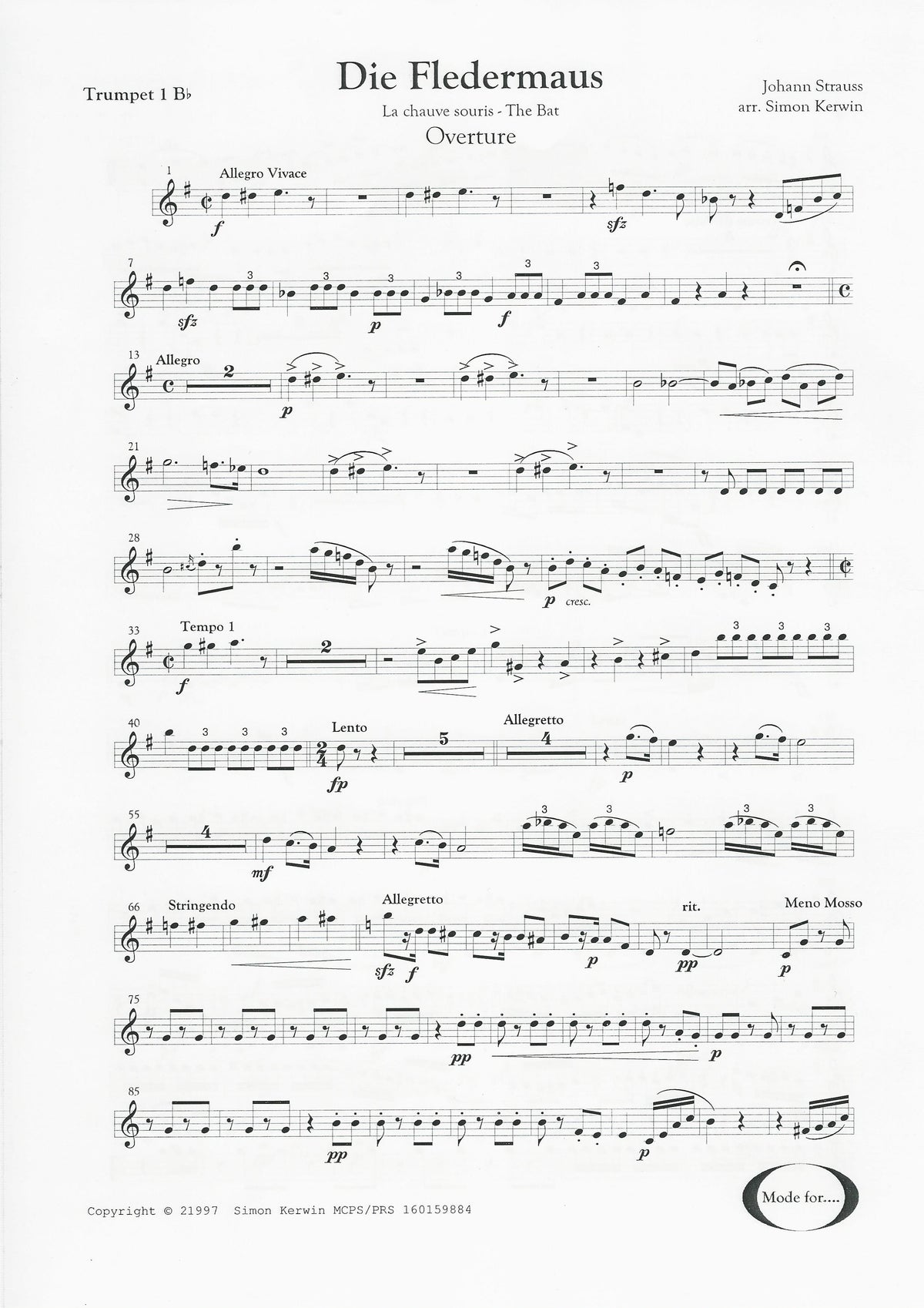 Die Fledermaus for Brass Quintet - Johann Strauss arr. Simon Kerwin