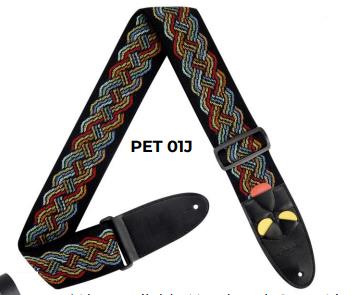 Amumu Guitar Strap Patterned Jacquard, Leather Ends 34" to 59"