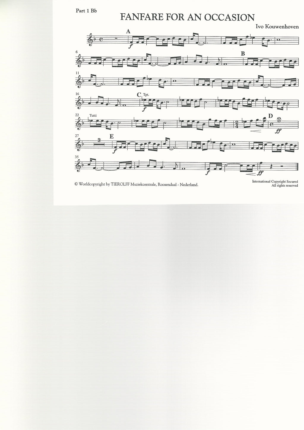 Fanfare for an Occasion for Brass Band (4 part level 2) - Ivo Kouvenhoven