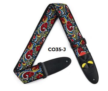 Amumu Guitar Strap Patterned Jacquard, Leather Ends 34" to 59"