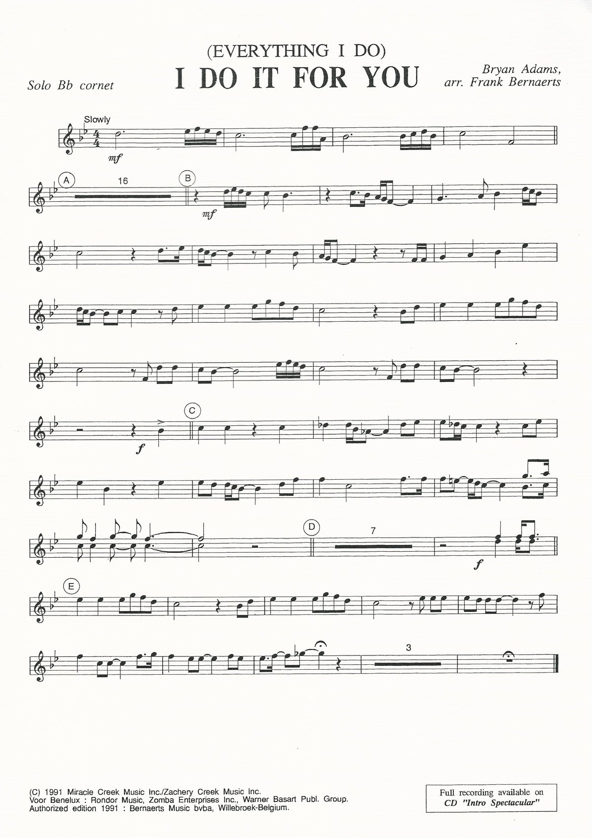 Everything I Do I Do For You for Brass Band - Bryan Adams, arr. Frank Bernaerts